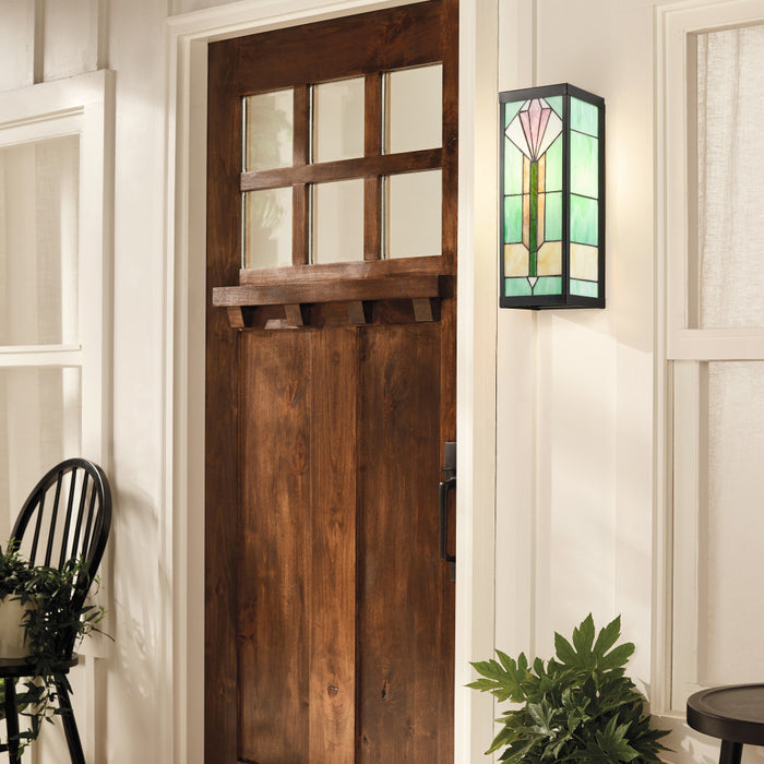 River of Goods Green Stained Glass and Black Metal Rectangular 1-Light Outdoor Wall Sconce
