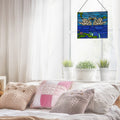 Romantic Swans Stained Glass Window Panel hanging in a bedroom window