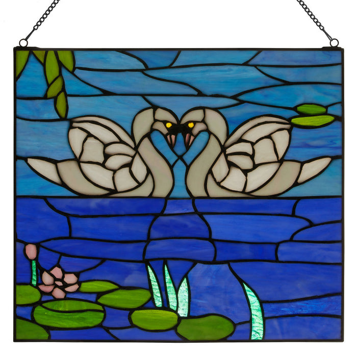 Romantic Swans Stained Glass Window Panel-Backlit