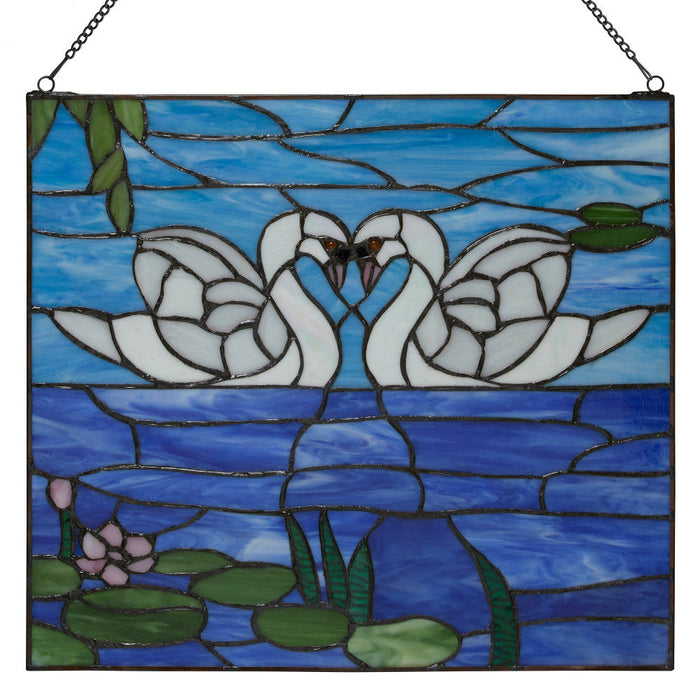 Romantic Swans Stained Glass Window Panel-Front lit