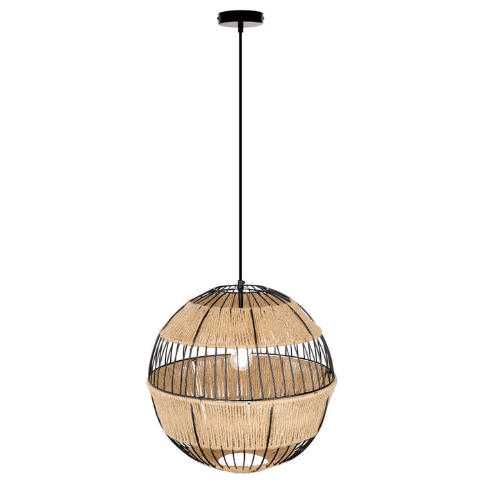 Rosalind 19.75"W Jute and Black Frame Pendant Light-On
