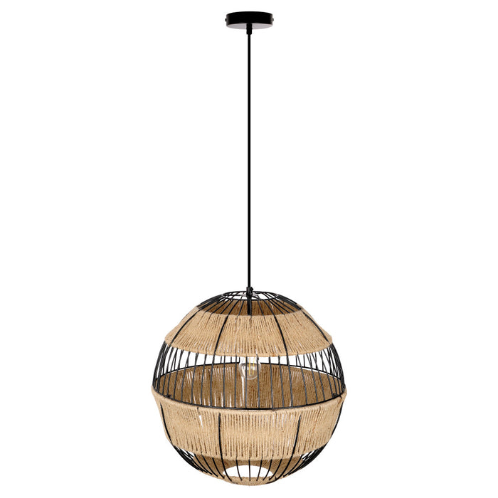 Rosalind 19.75"W Jute and Black Frame Pendant Light-Off