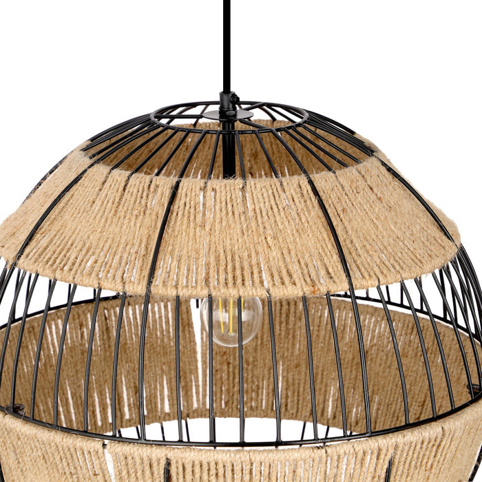Rosalind 19.75"W Jute and Black Frame Pendant Light