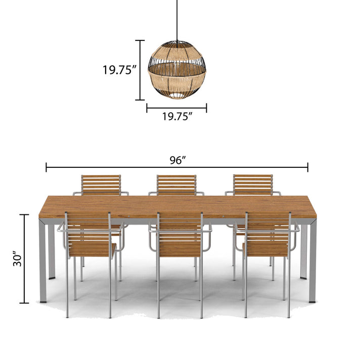 Rosalind 19.75"W Jute and Black Frame Pendant Light