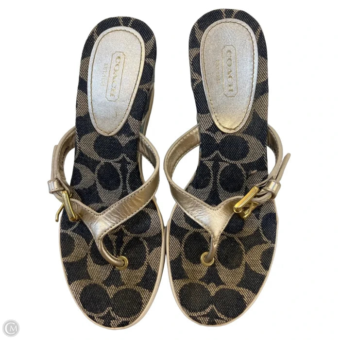 Sandals Designer By Coach In Blue & Gold, Size: 5.5