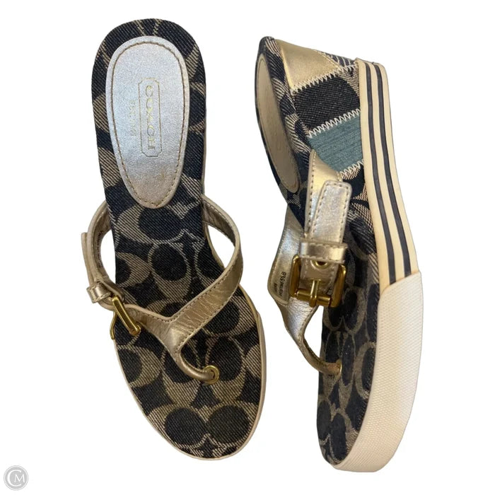 Sandals Designer By Coach In Blue & Gold, Size: 5.5