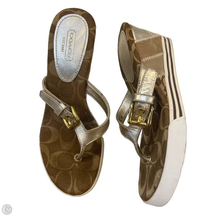 Sandals Designer By Coach In Gold & Tan, Size: 5.5