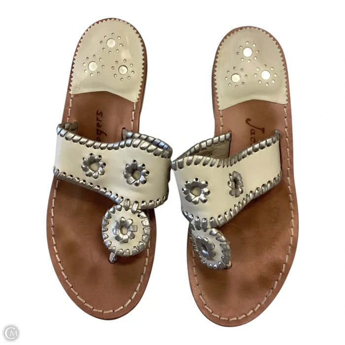 Sandals Flats By Jack Rogers In Cream & Silver, Size: 5