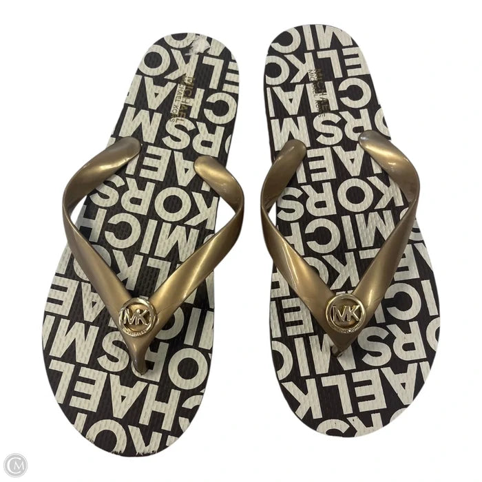 Sandals Flip Flops By Michael By Michael Kors In Brown & Gold, Size: 8