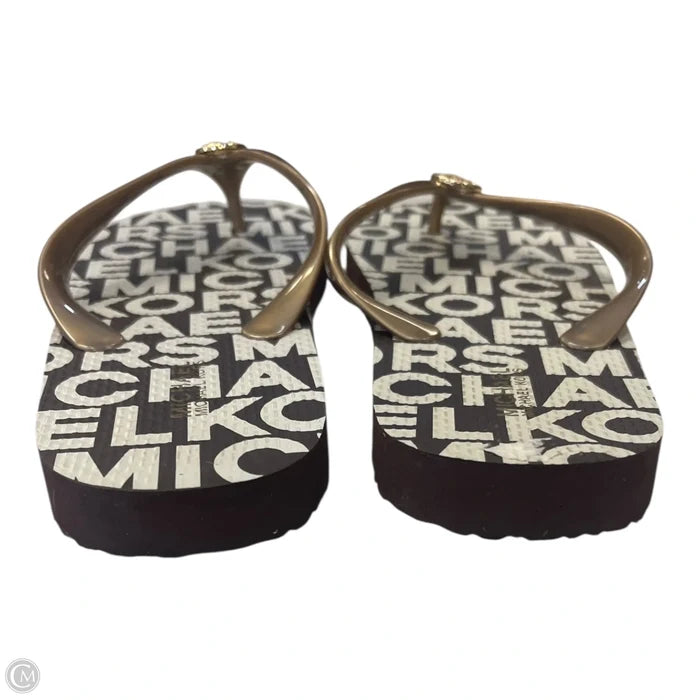 Sandals Flip Flops By Michael By Michael Kors In Brown & Gold, Size: 8