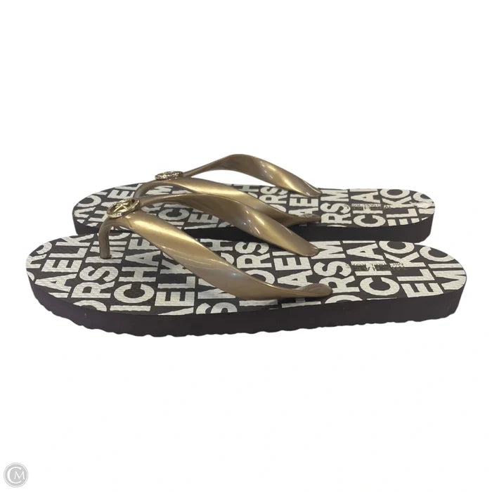 Sandals Flip Flops By Michael By Michael Kors In Brown & Gold, Size: 8
