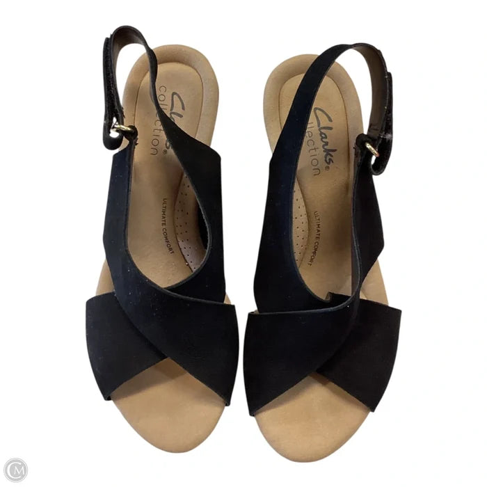 Sandals Heels Wedge By Clarks In Black, Size: 6