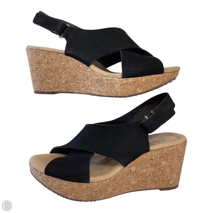 Sandals Heels Wedge By Clarks In Black, Size: 6