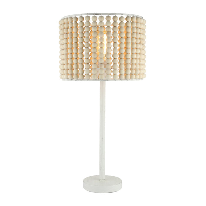 Sasha White Metal and Tan Wood 25-Inch Table Lamp-On