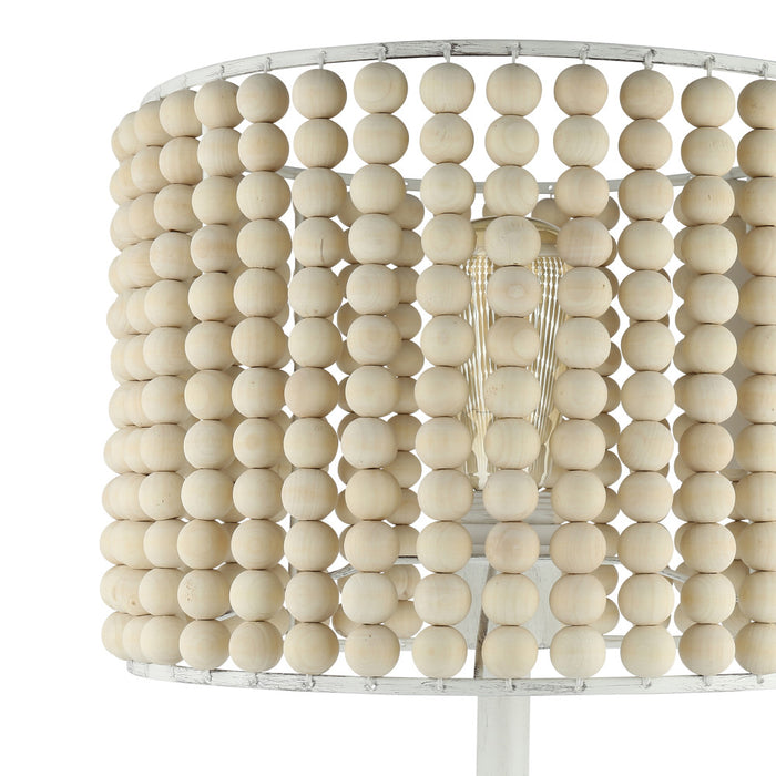 Sasha White Metal and Tan Wood 25-Inch Table Lamp. Shade closeup-Off