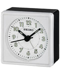 Seiko Bedside Alarm Clock - White Dial - Metallic Case - Quiet Sweep Second Hand - QHE083WLH