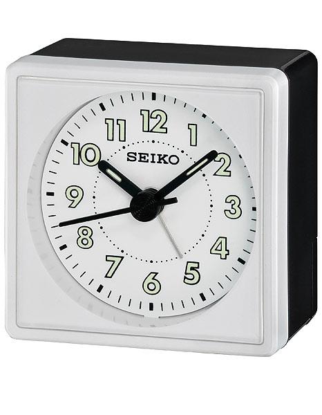 Seiko Bedside Alarm Clock - White Dial - Metallic Case - Quiet Sweep Second Hand - QHE083WLH