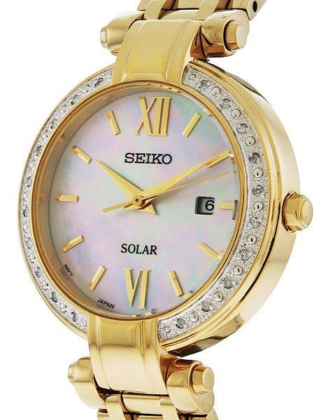 Seiko Tressia Solar Diamond Ladies Watch - Gold-Tone - Mother of Pearl - Date - SUT182A_b83bc825-dd61-4f18-abdb-3be4a1316045