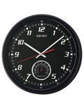 Seiko Wall Clock - Black Case & Dial - Thermometer - Quiet Sweep Second Hand - QXA696KLH