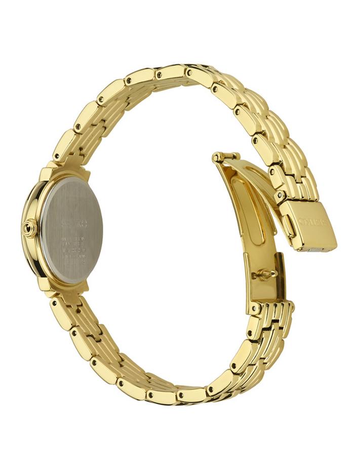 Seiko Womens Solar Tressia Diamond Watch - Gold-Tone - Mother of Pearl Dial - SUP356B