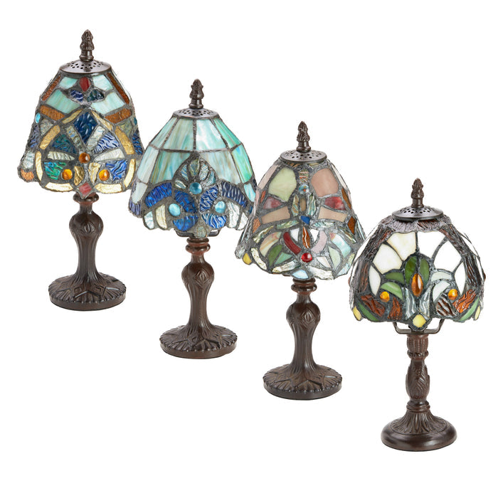 Set of 4 Family Favorites Tiffany Style Stained Glass Mini Accent Lamps - Lit