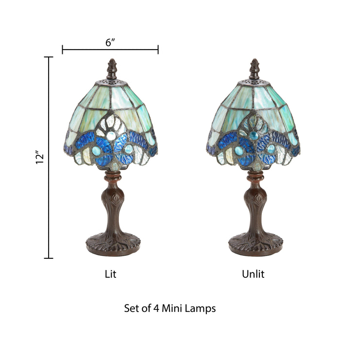 Set of 4 Family Favorites Tiffany Style Stained Glass Mini Accent Lamps