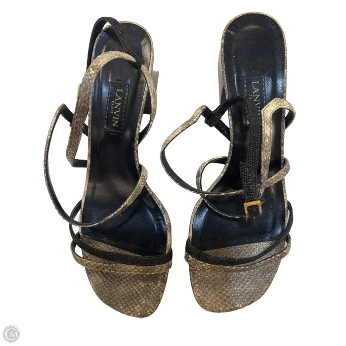 Shoes Luxury Designer By Lanvin In Black & Gold, Size: 9