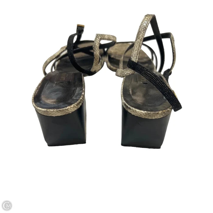 Shoes Luxury Designer By Lanvin In Black & Gold, Size: 9