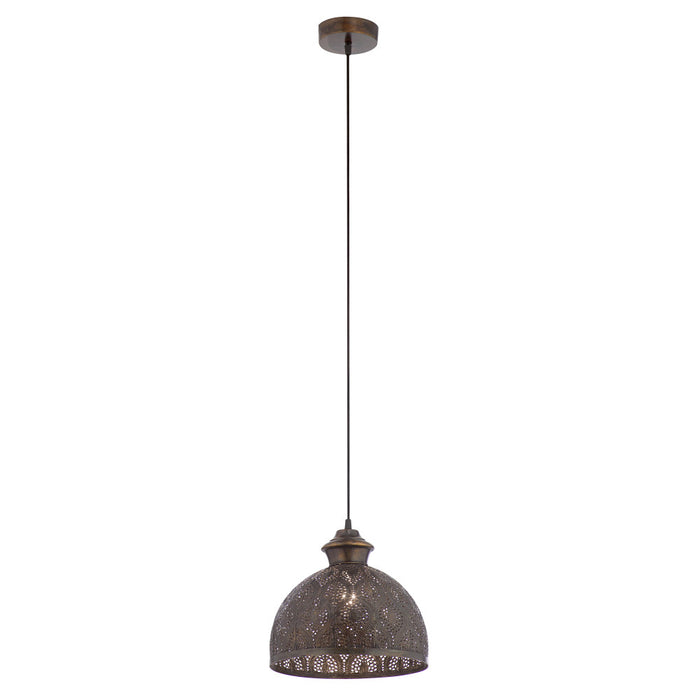 Sigrid Antique Bronze Metal Bowl-Shade Pendant Lamp-On