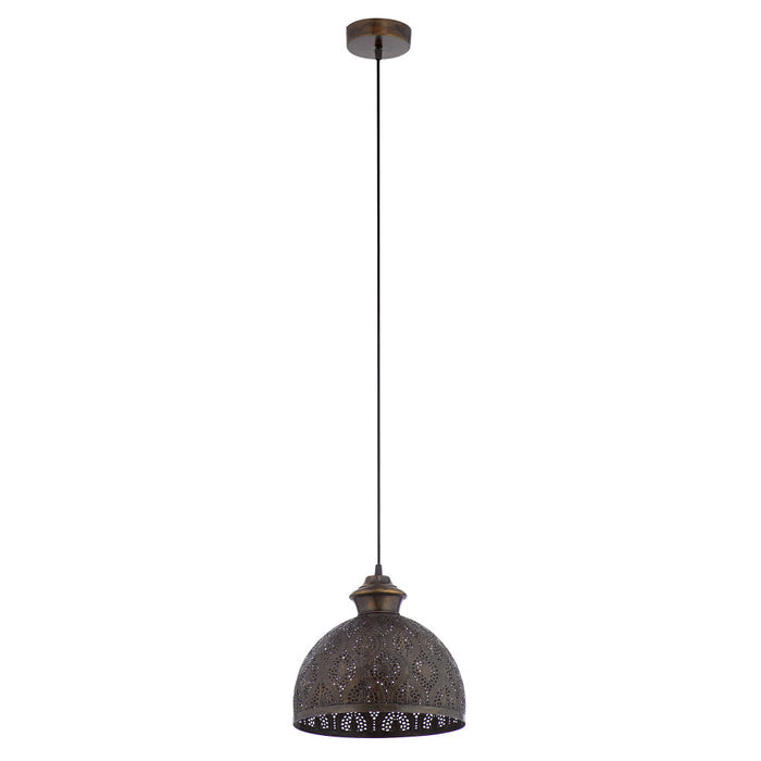 Sigrid Antique Bronze Metal Bowl-Shade Pendant Lamp-Off