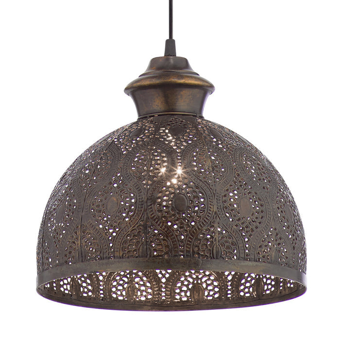 Sigrid Antique Bronze Metal Bowl-Shade Pendant Lamp. Shade closeup-On