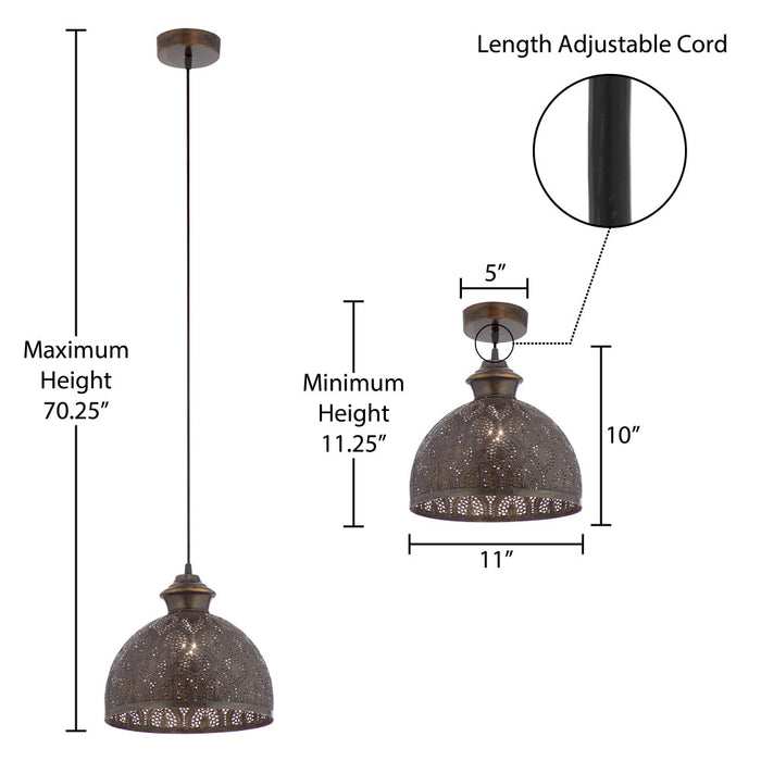 Sigrid Antique Bronze Metal Bowl-Shade Pendant Lamp