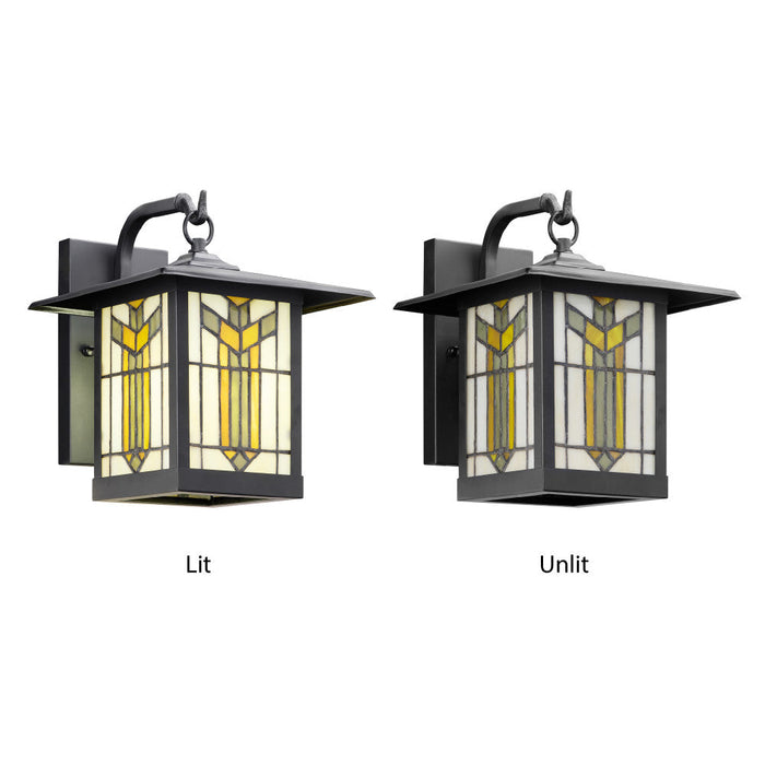 Stained Glass and Black 1-Light Outdoor Lantern Wall Sconce