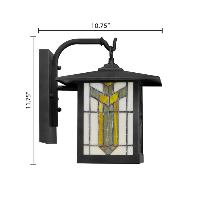 Stained Glass and Black 1-Light Outdoor Lantern Wall Sconce