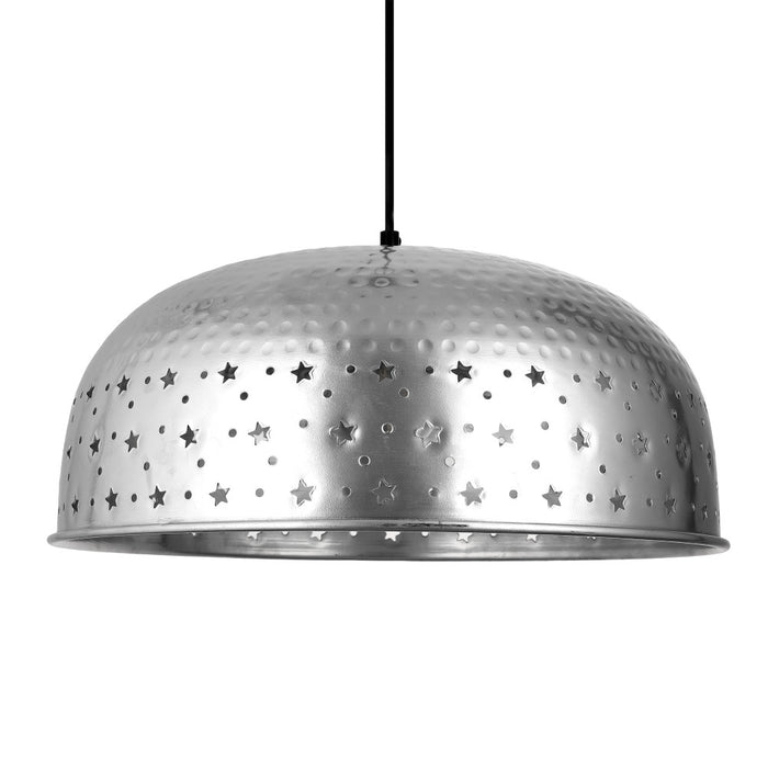 Sybil 17.75"W Star-Shaped Cutout Silver Pendant Light. Shade closeup-Off