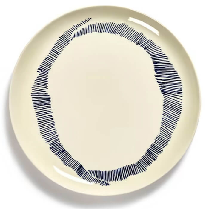 Tallrik - White Swirl-stripes Blue 2-pack