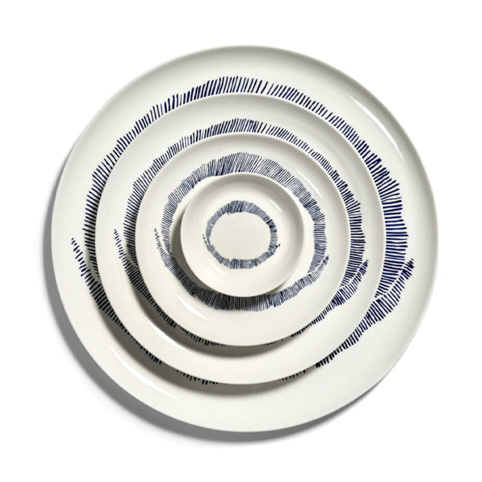 Tallrik - White Swirl-stripes Blue 2-pack