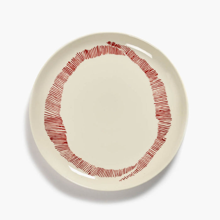 Tallrik - White Swirl-stripes Red 2-pack