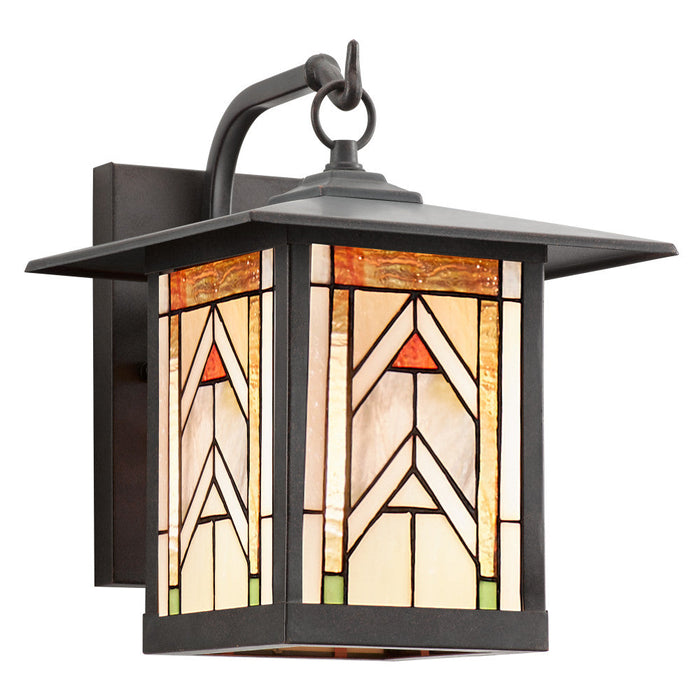 Terracotta Stained Glass and Oil Rubbed Bronze 1-Light Outdoor Lantern Wall Sconce-On