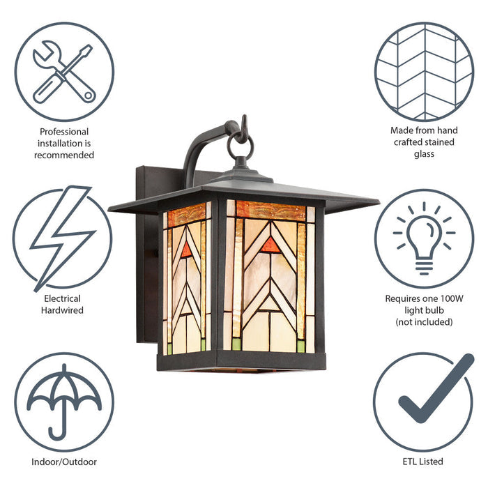 Terracotta Stained Glass and Oil Rubbed Bronze 1-Light Outdoor Lantern Wall Sconce