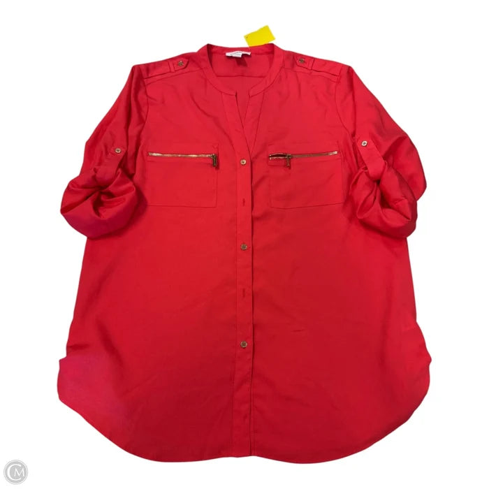 Top 3/4 Sleeve By Calvin Klein In Orange, Size: L
