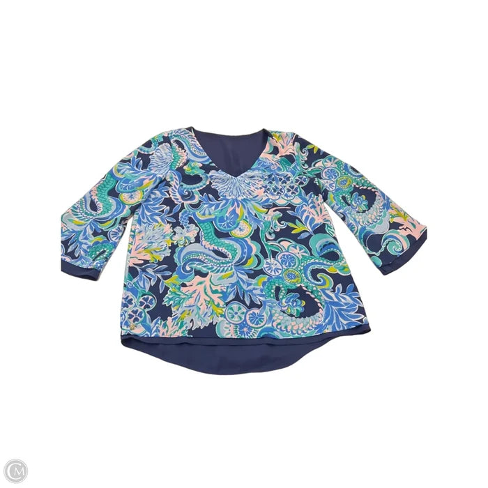 Top 3/4 Sleeve Designer By Lilly Pulitzer In Blue & Pink, Size: Xs