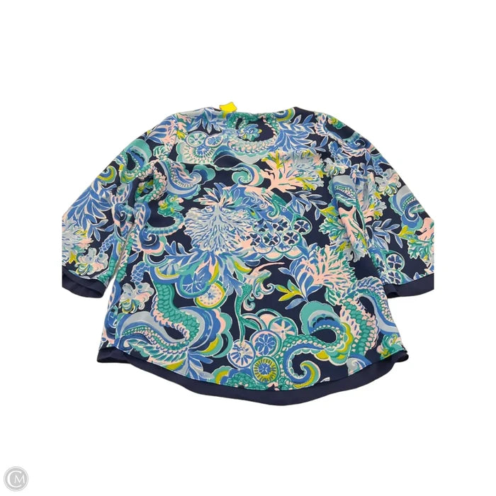 Top 3/4 Sleeve Designer By Lilly Pulitzer In Blue & Pink, Size: Xs