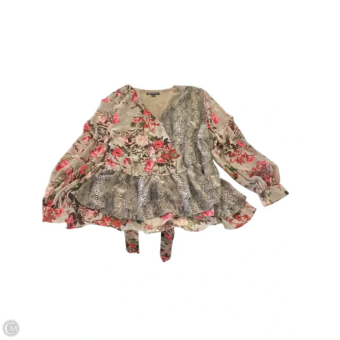 Top Long Sleeve By Inc In Brown & Red, Size: 3x