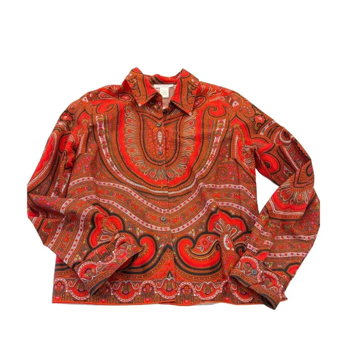 Top Long Sleeve By Isaac Mizrahi In Paisley Print, Size: L