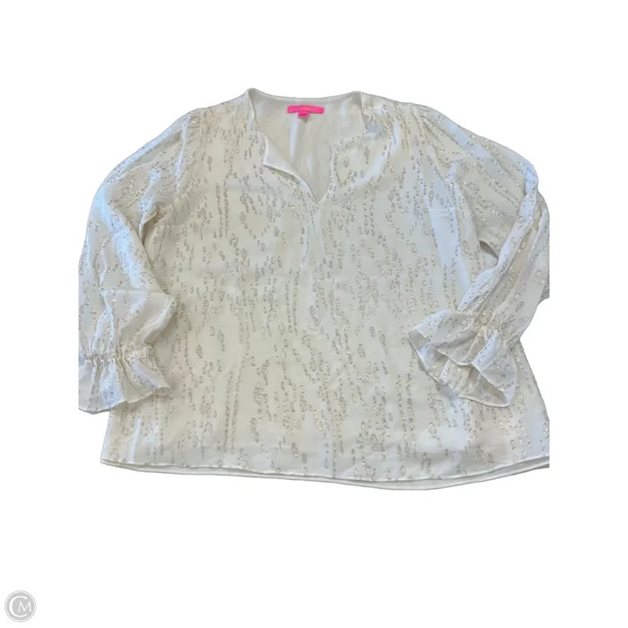 Top Long Sleeve Designer By Lilly Pulitzer In Gold & White, Size: L