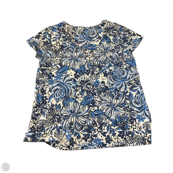 Top Short Sleeve Designer By Lilly Pulitzer In Blue & White, Size: M