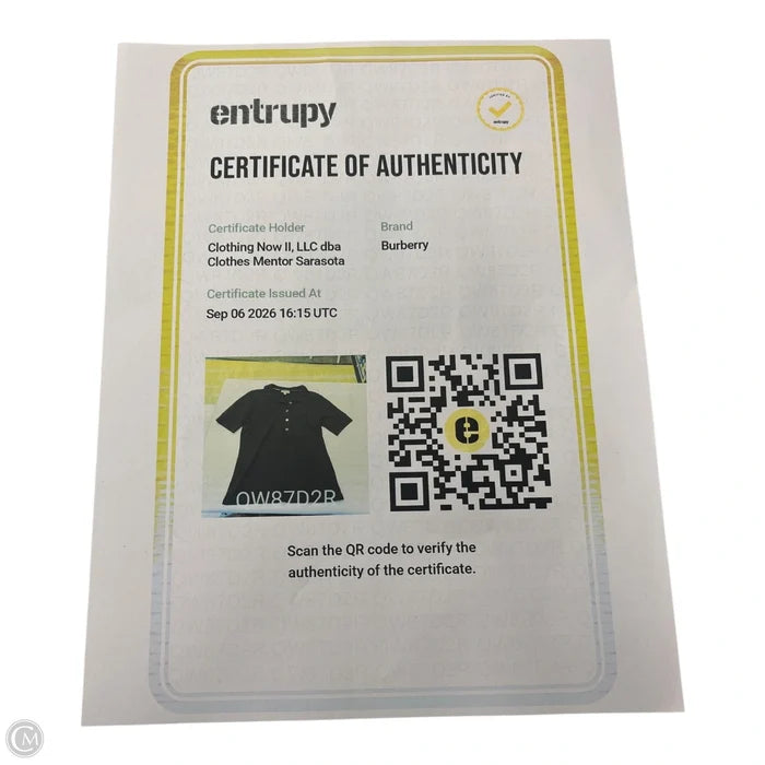 Top Short Sleeve Luxury Designer By Burberry In Black, Size: M