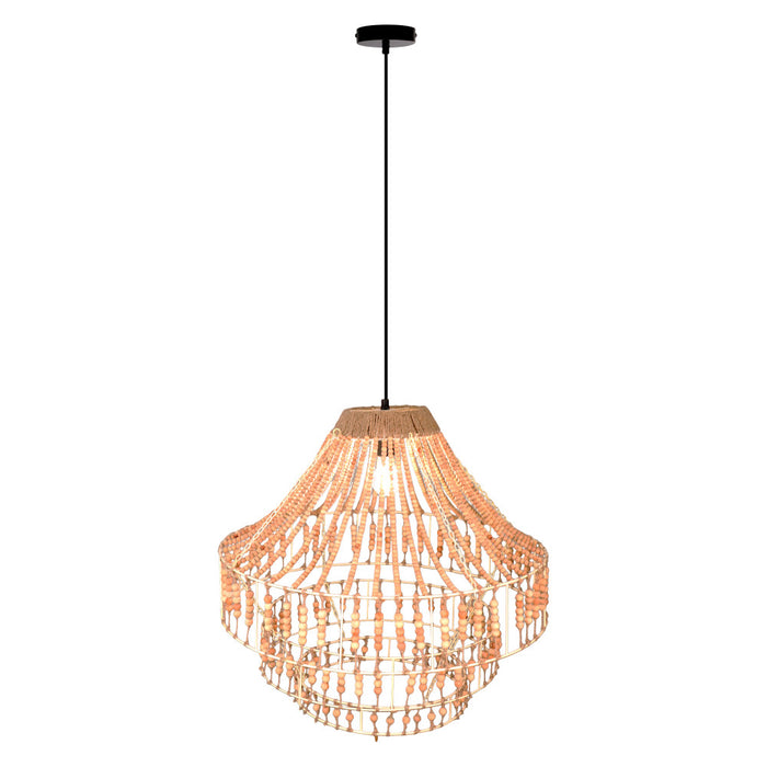 Tululla 26"W Ivory and Black Metal Dome Pendant Light with Mango Wood Beads-On