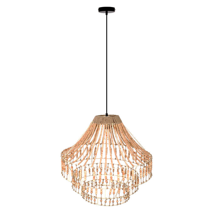 Tululla 26"W Ivory and Black Metal Dome Pendant Light with Mango Wood Beads-Off